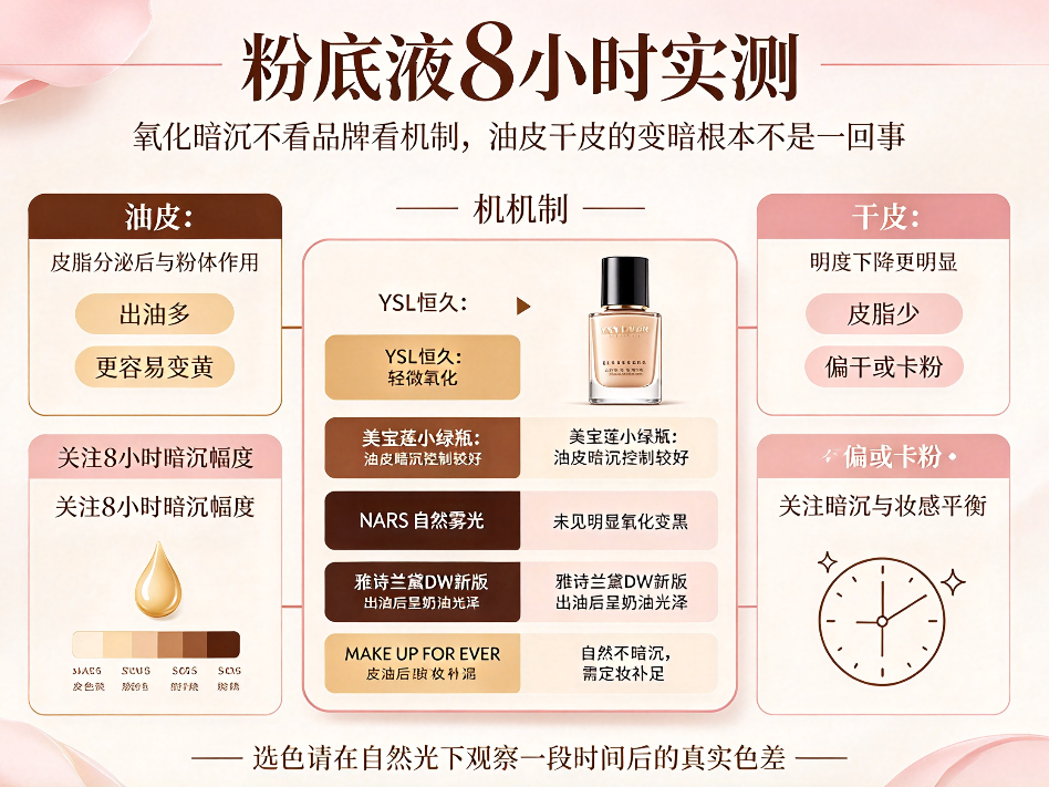 粉底液8小时实测：氧化暗沉不看品牌看机制，油皮干皮的“变暗”根本不是一回事